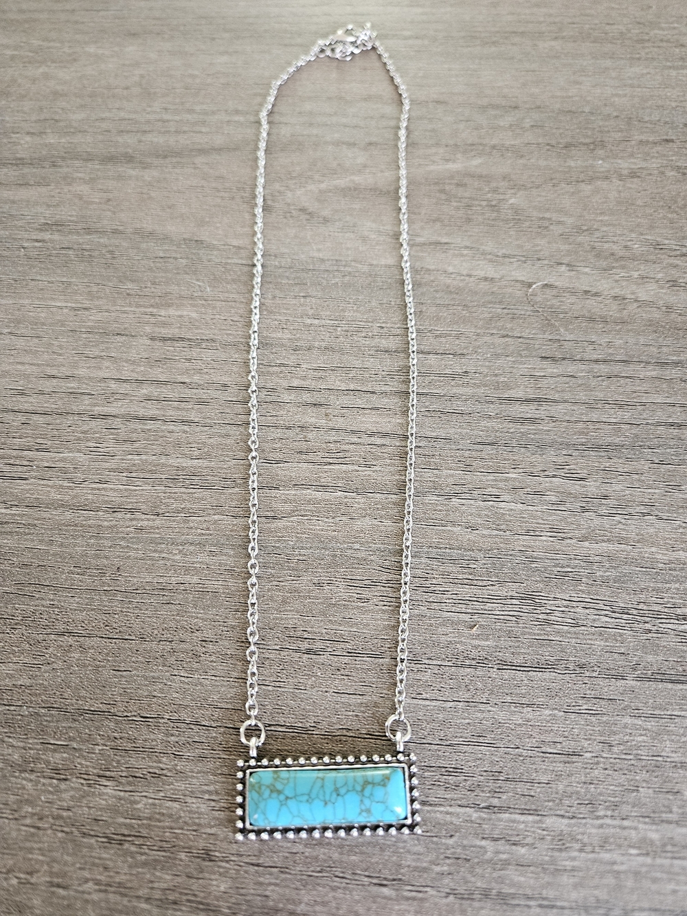 Western Silver Necklace with Turquoise Rectangle Pendant